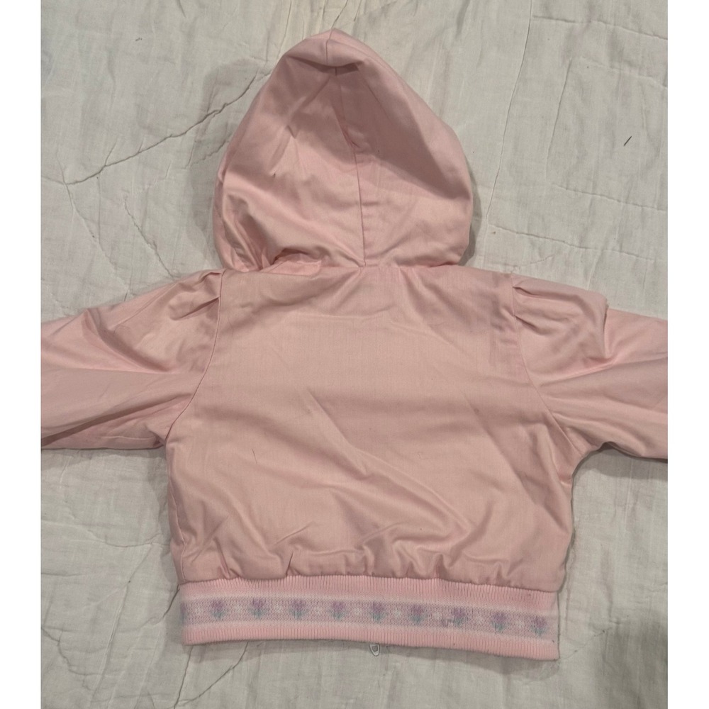 Vintage OshKosh Bgosh Pink Hooded Bomber Jacket Floral Trim Girls Size 3 Toddler - Picture 7 of 8